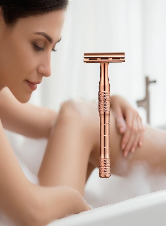 ECHOLLY Elegant Rose Gold Safety Razor for Women–Vintage Double Edge Razor with 10 Swedish Blades, Stainless Steel Handle, Gift Box Set by Echolly (Solar Crown) - Image 2